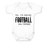 Reality Glitch Shh I'm Watching Football with Grandad Funny Newborn Baby Grow Gift (White, 3-6 Months)