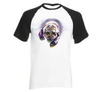 Reality Glitch Space Tiger Mens Baseball Shirt (White/Black, XL)
