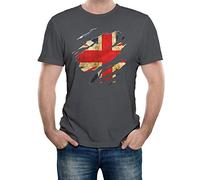 Reality Glitch Torn Union Jack Flag UK T Shirt (Small, Dark Grey)
