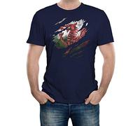 Reality Glitch Torn Wales Flag TShirt Welsh Rugby Gift (XX-Large, Navy Blue)