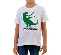 Reality Glitch Unstoppable T-Rex Dinosaur Kids T-Shirt (White, 12-14 Years)