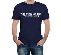 Reality Glitch - with A Body Like This Who Needs Hair. Novelty Funny/Sarcastic Slogan Bald Mens Short Sleeve T-Shirt. Regular Fit T-shirt, Comfortable & Long Lasting Design (Navy Blue) (XXL, Navy)