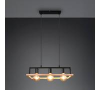 Reality Leuchten Bano pendant light, wood/black, length 58 cm, metal, 3-bulb.