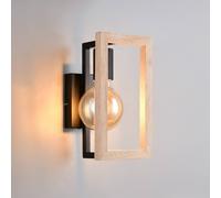 Reality Leuchten Bano wall light, wood/black, height 25 cm, metal, E27