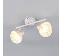 Reality Leuchten Calvi ceiling light, white, natural rattan, length 40 cm, 2-bulb.
