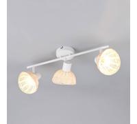 Reality Leuchten Calvi ceiling light, white, natural rattan, length 59 cm, 3-bulb.
