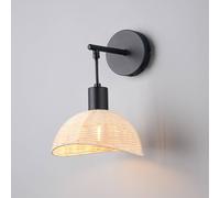 Reality Leuchten Calvi wall light, natural rattan, black, metal, Ø 18 cm
