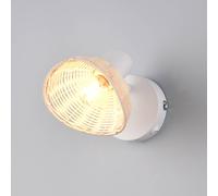 Reality Leuchten Calvi wall light, white, natural rattan, Ø 13 cm, switch