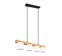 Reality Leuchten Cameron R30654001 Pendant Light Metal Black Matt Fabric Shade White Wood Exclusive 4X E14