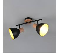 Reality Leuchten Delume ceiling lamp, black, length 49 cm, 2-bulb, metal/wood