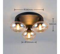 Reality Leuchten Divina ceiling light, amber-coloured, Ø 39 cm, 3-bulb, glass