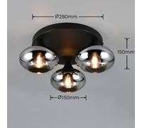 Reality Leuchten Divina ceiling light, smoke-coloured, Ø 39 cm, 3-bulb, glass