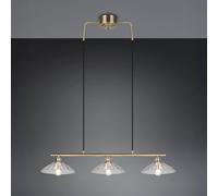 Reality Leuchten Eluna hanging light, clear/antique brass, 100 cm glass/metal, 3-bulb