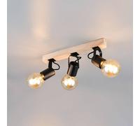 Reality Leuchten Lynar ceiling lamp, black, wood, metal, length 42 cm, 3-bulb.