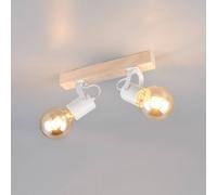 Reality Leuchten Lynar ceiling light, white, wood, metal, length 31 cm, 2-bulb.