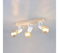 Reality Leuchten Lynar ceiling light, white, wood, metal, length 42 cm, 3-bulb.