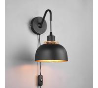 Reality Leuchten Punch wall lamp switch and plug, black/gold