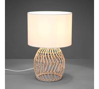 Reality Leuchten Rike table lamp, rattan frame and fabric lampshade