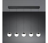 Reality Leuchten Senta LED pendant light, chrome, length 114 cm, 4,000 K, 5-bulb.