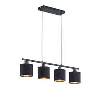 Reality Leuchten Tommy R30334079 Pendant Light, Matt Black Metal, Fabric Shade, Black