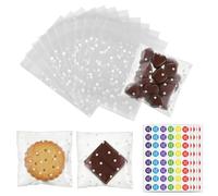 Realjoy 200Pcs Cellophane Bags, 10×10cm Clear Biscuit Bags with White Dot, Self Seal Sweet Bag with 240 Stickers, Small Plastic Treat Bag OPP for Cookie, Candy, Sweet, Chocolates