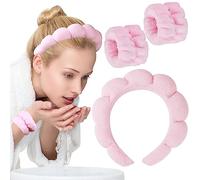 Realjoy 3PCS Spa Headband for Washing Face, Makeup Headbands for Women, Skincare Headband and Wristbands for Skincare, Face Washing, Makeup Removal, Shower, Facial Mask （Pink）