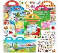 Realjoy 6 Pack Reusable Sticker Book, Waterproof 3D Puffy Sticker Books, Portable Travel Activity Packs for Kids 2 3 4 5 6 Year Old, Birthday Gifts Educational Learning Toy