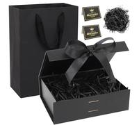 Realjoy Black Gift Box, Magnetic Gift Boxes with Lids Ribbon Shredded Paper Greeting Card, 22.5 x 16 x 8.8cm Gift Boxes for Presents Birthday Wedding Valentines Anniversaries