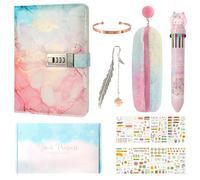 Realjoy Gifts for Girls 7 8 9 10 11 12 13 Year Olds, Secret Diary for Girls, Diary with Lock for Girls, Journal with Lock Stickers Pen Pencil Case Bracelet Bookmarks, Girls Stationary Gift Sets