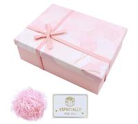 Realjoy Pink Gift Box with Bow,25x18x8.5cm Gift Boxes for Presents,Gift Boxes with Lids,Greeting Card and Raffia,Box for Gifts,Jewelry,Birthday,Wedding,Valentine's Day, Anniversaries（Marble Pattern）