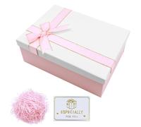 Realjoy Pink Gift Box with Bow,25x18x8.5cm Gift Boxes for Presents,Gift Boxes with Lids,Greeting Card and Raffia,Box for Gifts,Jewelry,Birthday,Wedding,Valentine's Day, Anniversaries（White Lid）