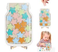 Realjoy Reward Jar with 25 Stars, Star Reward Jars for Children's Good Behavior, Kids Reward Charts with Wooden Bracket and Burlap Bag,for Teacher Parent Home School Class
