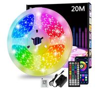Realky LED Strip Light 20M, RGB Colour Changing Music Sync Led Lights for Bedroom with Bluetooth App & Remote, Cuttable Led Light Strips for Kitchen, Ceiling, Bar