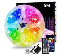 Realky Led Strip Light 5m, Cuttable RGB Led Lights with Smart App Control Remote, Music Sync Colour Changing for Bedroom, Gaming Room, Kitchen, Home Decoration