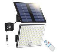 Realky Solar Lights for Outdoor Use with Remote Control, Outdoor Lamp with Motion Sensor, IP65 Waterproof Solar Light with 5 m Cable for Garage, Garden, Yard, Steps, Front Doors, Lawn - 1PCS