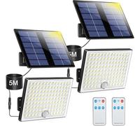 Realky Solar Security Light Outdoor, IP65 Waterproof Wall-Mounted Flood Light with PIR Motion Sensor, 3 Modes Split Solar Wall Light for Yard, Garage,Shed-2PCS
