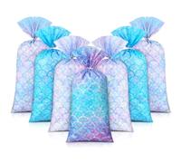 Reallnaive 100 Pieces Mermaid Party Favors Bags Birthday Mermaid Theme Cello Cellophane Gift Bags Goodie Candy Treat Bags with 150 Twist Ties for Under the Sea Party Favors