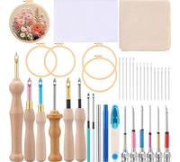 Reallnaive 47 Pcs Punch Needle Kit Adjustable Punch Needle Tool Punch Needle Embroidery Kit Include Wooden Handle Embroidery Pen Set, Big Eye Needles, Embroidery Hoop, Punch Needle Cloth for DIY Craft
