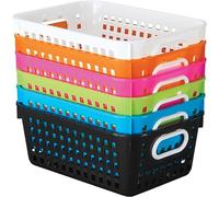 Really Good Stuff® 11" x 8" Multi-Purpose Storage Baskets, Neon Pop - Set of 6