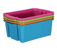 Really Good Stuff Stackable Plastic Book and Organizer Bins for Classroom or Home Use - Sturdy Plastic Baskets in Fun Neon Colors (Set of 4)