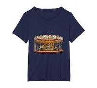 Really Like Carousels Carousel Carnival Amusement Park T-Shirt, Women's Plus, Navy Blue, 4X