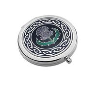 Really Nice Compact Mirror - Celtic Lands - Scottish Thistle Design - Silver on Black