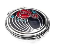 Really Nice Compact Mirror - Rennie Mackintosh Two Roses Design - Black/Red/Aqua