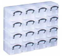Really Useful Clear Plastic Organiser and Clear Boxes to Organiser, 16 x 0.14 Litre Storage Boxes in a Clear Plastic Organiser and Assorted Boxes