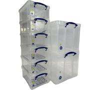 Really Useful 2 x 84 Litre & 6 x 9 Litre Clear Plastic Storage Boxes with Lids