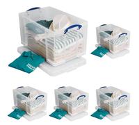 Really Useful 84 Litre Versatile Clear Storage Box: Stackable, Transparent, Secure. Ideal for Storage & Transport. Organize with Ease, Ultimate Convenience (Pack of 5)