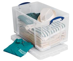 """Really Useful 84 Litre Versatile Clear Storage Box: Stackable, Transparent, Secure. Ideal for Storage & Transport. Organize with Ease, Ultimate Convenience"""
