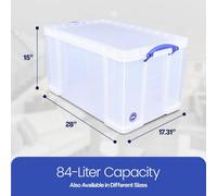 Really Useful 84 Litre Versatile Clear Storage Box: Stackable, Transparent, Versatile, Secure Solution For Effortless Storage