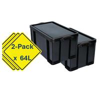 Really Useful Black Plastic Storage Box 64 Litre | Stackable | Extra Strong