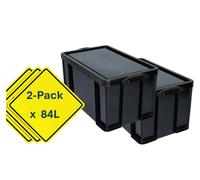 Really Useful Black Plastic Storage Box 84 Litre | Stackable | Extra Strong
